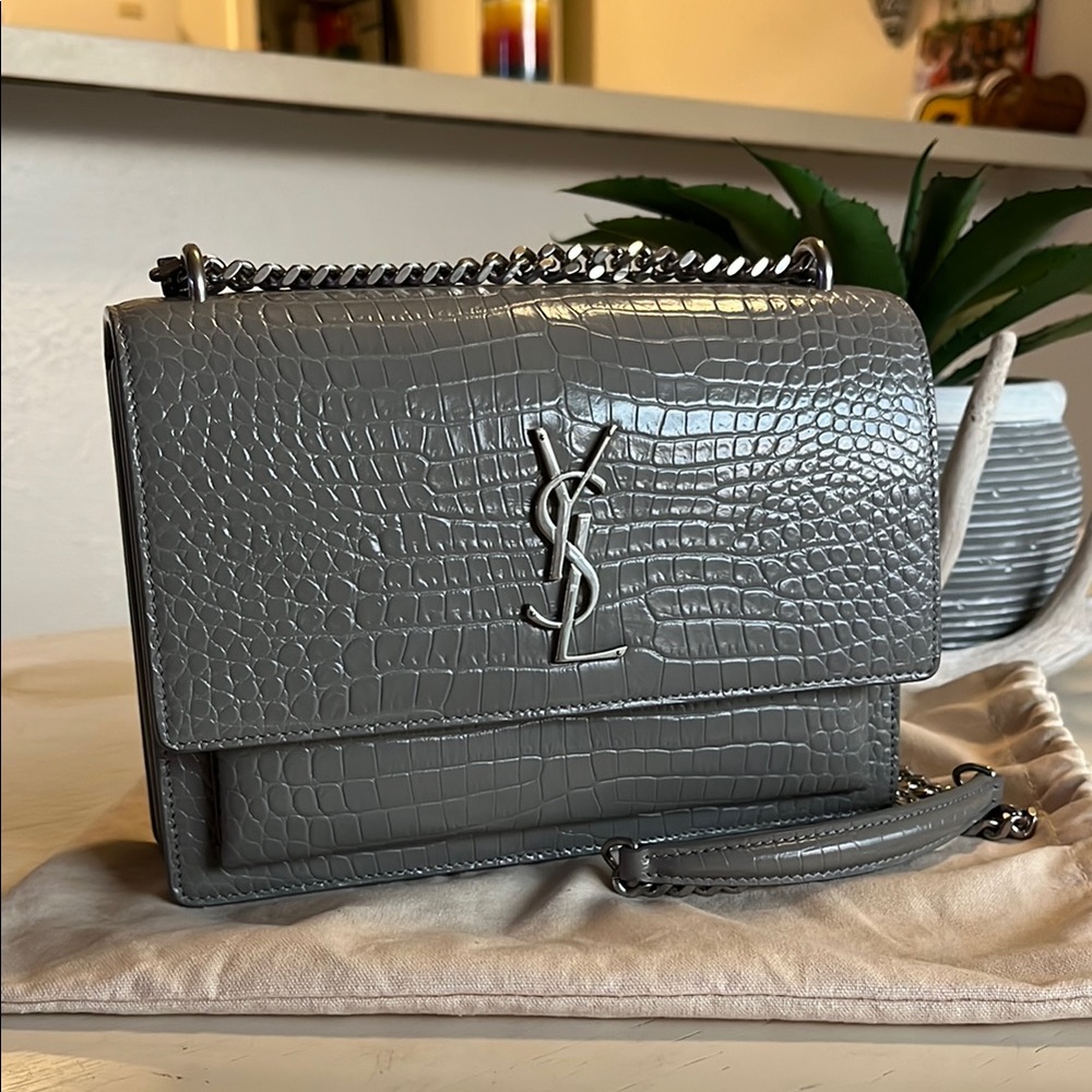Yves Saint Laurent Medium Croc Embossed Sunset Bag